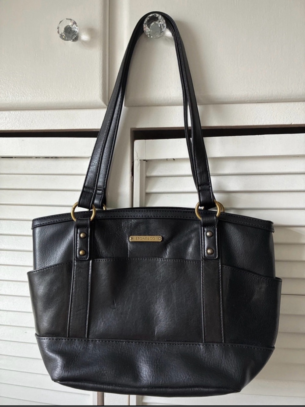 Stone & Co. Black Shoulder Tote with Gold Accents